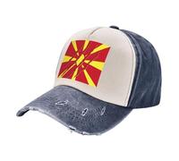 Fashion Retro Cap Vintage Washed Golf Baseball Hat with North Macedonia Flag Print, Denim Material Adjustable Style 5 One Size