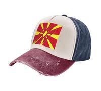 Fashion Retro Cap Vintage Washed Golf Baseball Hat with North Macedonia Flag Print, Denim Material Adjustable Style 1 One Size