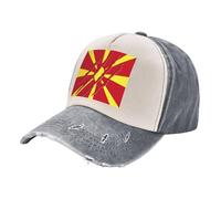 Fashion Retro Cap Vintage Washed Golf Baseball Hat with North Macedonia Flag Print, Denim Material Adjustable Style 3 One Size