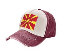 Fashion Retro Cap Vintage Washed Golf Baseball Hat with North Macedonia Flag Print, Denim Material Adjustable Style 2 One Size