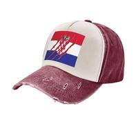 Fashion Retro Denim Cap Vintage Golf Baseball Hat with Croatia Flag Print, 100% Cotton Color Block Adjustable Style 2 One Size