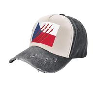 Fashion Retro Denim Cap Vintage Golf Baseball Hat with Czech Republic Flag Print, 100% Cotton Color Block Adjustable for Street Style & Travel 4 One Size