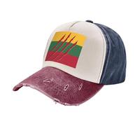 Fashion Retro Denim Cap Vintage Golf Baseball Hat with Lithuania Flag Print, 100% Cotton Color Block Adjustable for Street Style & Travel 1 One Size
