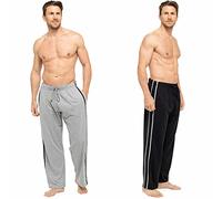 FASHION REVIEW Gimbles® New Mens 2 Pack Contrast Stripe Organic Cotton Lounge Pants Pajama Trousers Pj Gift Bottoms (Navy & Grey Marl, XL)