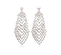 Fashion Rhinestone Hollow Leaf Chandelier Long Dangle Drop Earrings for Women Statement Sparkly Crystal Delicate Teardrop Cluster Tassel Stud Wedding Bridal Bridesmaids Prom Party Elegant Jewelry, One