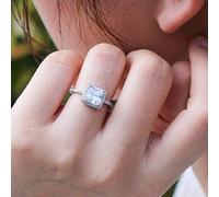 Fashion Ring Cushion Cut 4ct 5A Stone 925 Sterling Silver Engagement Wedding Band Ring Promise RingsCrystal Square Rings Anniversary Wedding Bands Size 6-10 (US 9)