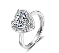 Fashion Ring Set, Women Wedding Bands 18K White Gold 2 Heart with Moissanite Size H 1/2