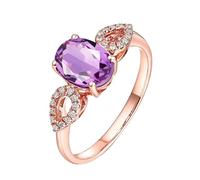 Fashion Rings for Women, 18K Rose Gold Engagement Promise Ring for Ladies Oval Shape Amethyst and Lab Created Diamond 1.34ct, Size M 1/2