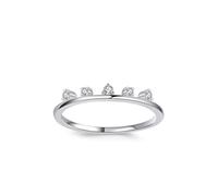 Fashion Rings, Matching Wedding Rings Stackable Simple Thin Crown Design with Round Diamond 9K White Gold Size V 1/2