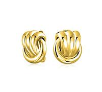 Fashion Rope Cable Knocker Love Knot Work Clip On Earrings For Women Non Pierced Ears Polished Gold Tone Plated Brass