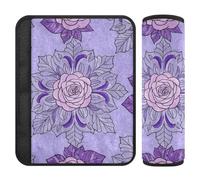 Fashion Rose Floral Purple Boho 2 pcs Seatbelt Covers More Comfort Driving for Backpack funda para cinturón de carro