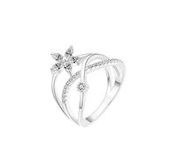 Fashion Rose Gold Horse Eye Zircon Ring with Flower Design Simple Zircon Ring Simple Personality Character for Women and Girls up and Down Ring for Daughter (Silver, 6)