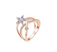 Fashion Rose Gold Horse Eye Zircon Ring with Flower Design Simple Zircon Ring Simple Personality Character for Women and Girls up and Down Ring for Daughter (Rose Gold, 7)
