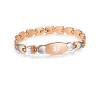 Fashion Rose Tone Double Heart Medical Alert id bracelet for women-(8.5)