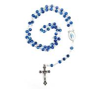 Fashion Round Glass Beads Catholic Rosary Necklace Cross Pendant Religious Medal Crucifix Christian Gift for Women Men
