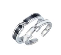 Fashion S925 Sterling Silver Couple Ring Opening Adjustable Simple Black And White Two-color Rings