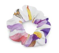 Fashion Satin Hair Bands, Iris Flower Butterfly Print Fashion Hair Scrunchies Stretchy Polyester & Spandex Scrunchies for All Hair Types