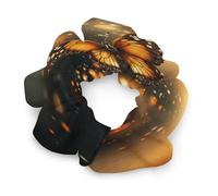 Fashion Satin Hair Bands, Orange Butterfly Print Fashion Hair Scrunchies Stretchy Polyester & Spandex Scrunchies for All Hair Types