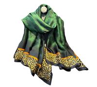 Fashion Scarves 100% Satin Silk Scarf Long Lightweight Sunscreen Shawls Wraps for Women Hair Scarves, Green Leopard, Large