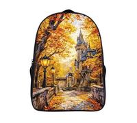 fashion school bag 3d printed autumn two compartment fashion daypack funny cool castle path school backpack with side mesh pouch-16inch,sturdy travel rucksack for teens and adults