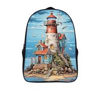 fashion school bag 3d printing island home two compartment daypacks funny cool lighthouse casual backpack with pockets-16inch,sturdy travel rucksack outing school traveling work