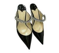 Fashion Sense Head Half Slippers Fashion High Heels Women Sandals One Word Sandals-Black-38