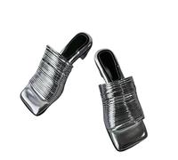 Fashion Sense Stylish Square Head Thin Open Toe Sexy Fashion Comfortable Non-Slip Simple Wear-Resistant Women'S Slippers-Silver-38