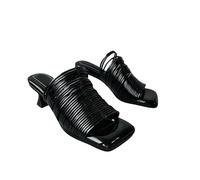 Fashion Sense Stylish Square Head Thin Open Toe Sexy Fashion Comfortable Non-Slip Simple Wear-Resistant Women'S Slippers-Black-37