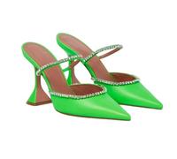 Fashion Sense Summer Pointed Toe Rhinestone Sequined Stiletto Slippers Print Half Drag Sandals-A-Green(9Cm)-38