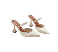 Fashion Sense Summer Pointed Toe Rhinestone Sequined Stiletto Slippers Print Half Drag Sandals-Apricot(9Cm)-36