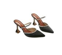 Fashion Sense Summer Pointed Toe Rhinestone Sequined Stiletto Slippers Print Half Drag Sandals-Black(9Cm)-39
