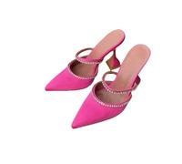 Fashion Sense Summer Pointed Toe Rhinestone Sequined Stiletto Slippers Print Half Drag Sandals-Pink(9Cm)-41