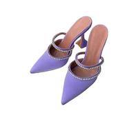 Fashion Sense Summer Pointed Toe Rhinestone Sequined Stiletto Slippers Print Half Drag Sandals-Purple(9Cm)-42