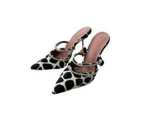 Fashion Sense Summer Pointed Toe Rhinestone Sequined Stiletto Slippers Print Half Drag Sandals-White(9Cm)-39