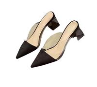 Fashion Sense Women Slippers Summer Sandals Fashion Pointed Toe High Heels Half Drag Ladies Thick Heel Sandals Slippers-Black-39