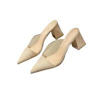 Fashion Sense Women Slippers Summer Sandals Fashion Pointed Toe High Heels Half Drag Ladies Thick Heel Sandals Slippers-Apricot-34