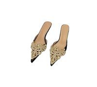 Fashion Sense Women'S Slippers Fashion Pointy Head Half Slippers Fine Heeled Sandals Shoes Middle Heeled-Black-38
