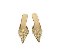 Fashion Sense Women'S Slippers Fashion Pointy Head Half Slippers Fine Heeled Sandals Shoes Middle Heeled-Brown-37