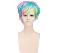 Fashion Sexy Rainbow Short Colorful Man Wig Synthetic Hair Halloween Costume Party Play Wigs + Wig Cap