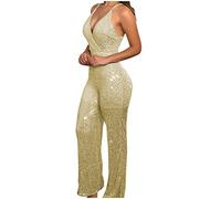 Fashion Sexy Sequins Suspender Fitting Jumpsuit Slim Women's Sleeveless Playsuit Women's Jumpsuit Ladies Jumpsuits Rompers (Gold, M)