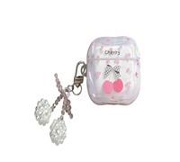 Fashion Shiny Cherry Pattern Case for AirPods 1/2, Shock-Absorbing Headphone Case Cover with Pendant Accessories