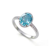 Fashion Shiny Half Full Diamond Large Carat Oval Cut Blue Aquamarine Birthstone Ring CZ Diamond Eternity Engagement Wedding Band Ring Promise Ring Cocktail Party Ring for Women ST.382, US Code 6,