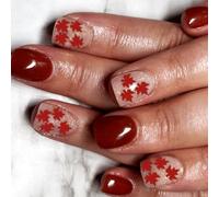 Fashion Short Square Thanksgiving with Maple Leaves Designs Artificial Needle Stick on Nails 24Pcs Stick on Party Daily Wear