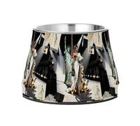 Fashion Show Statue of Liberty & Eiffel Tower Dogs Food Water Bowl Elevated Stainless Steel Water Food Bowl for Loving Pet Slow Down Eating
