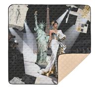 Fashion Show Statue of Liberty & Eiffel Tower Soft Foam Baby Playmat for Floor Cozy Breathable Tummy Time Mat for Baby Kids Toddlers Infants, 50'' x 50''