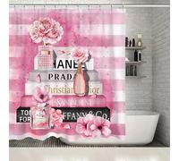 Fashion Shower Curtain, Pink & Black Luxury Shower Curtains Girly Floral Perfume Striped Shower Curtains Waterproof Polyester Fabric for Bathroom Decor with 12 Hooks, 72 x 72 Inches
