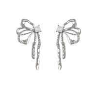 Fashion Silver Color Bowknot Drop Earrings For Women Girls Korean Irregular Hollow Bow Ear Studs Earring Wedding Jewelry Dangle Earrings For Woman