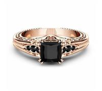 Fashion Silver Inlaid Black Square Ring Alt Rings Pack (Rose Gold, 8)