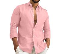 Fashion Simple Men Cotton Hemp Shirts Long Sleeve - Urban Classics Formal Shirts Lightweight Business Shirts Casual Work Shirts Button Down Solid Shirt Long Sleeve Top in Assorted Colours Red