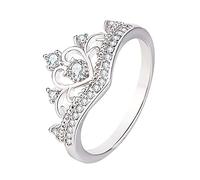 Fashion Simple Zircon Ring Simple Personality Character Zircon Crown Ring Finger Jewelry Eight Heart Zircon Ring for Women and Girls Ring Set for Women Stainless Steel (Silver, 6)